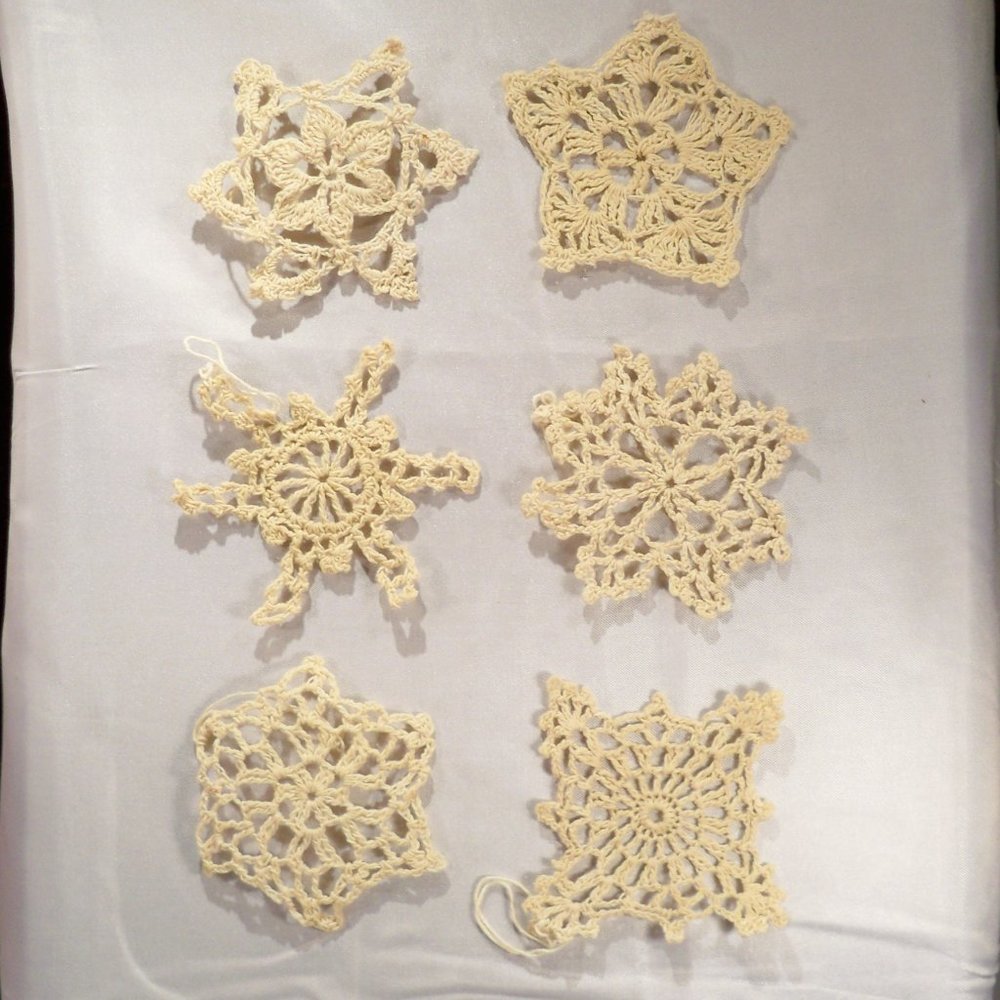 72 Hand Made Crocheted Snow Flakes Ornaments Antique White